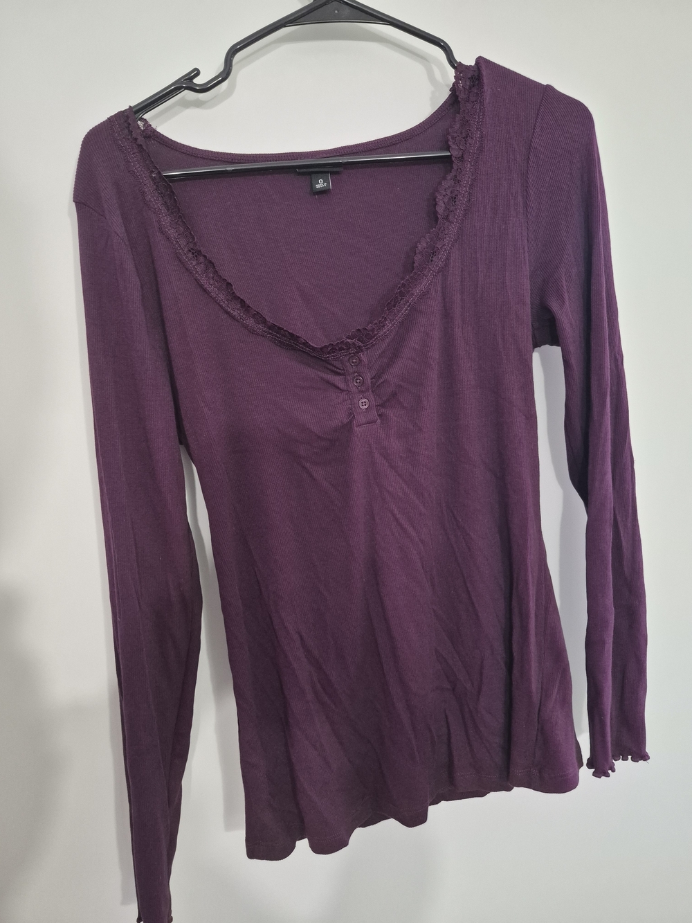 torrid Deep Plum Long Sleeve Lace-Trim Henley